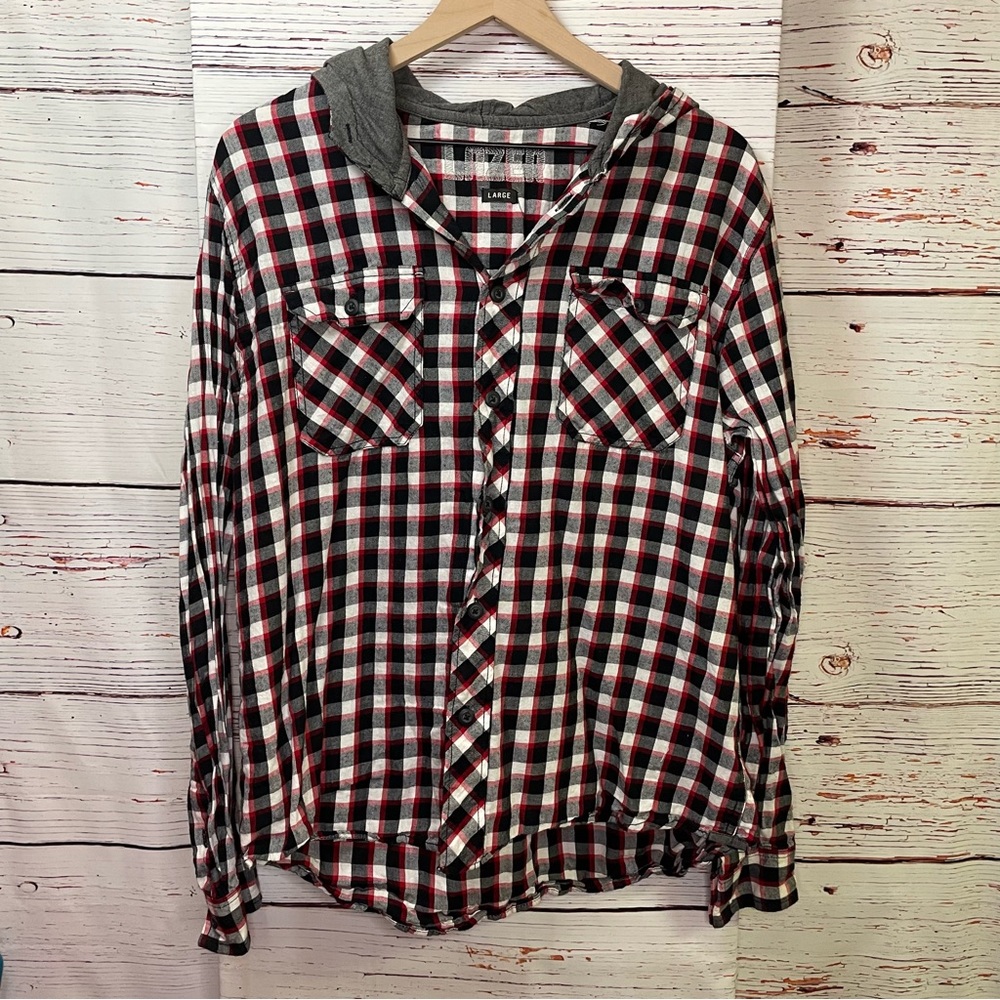 Lazer Men's Hooded Plaid Flannel - size L
